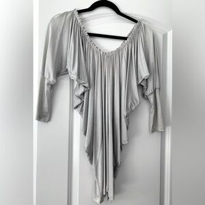 Elegant Silver-Gray Draped Top by CASHE